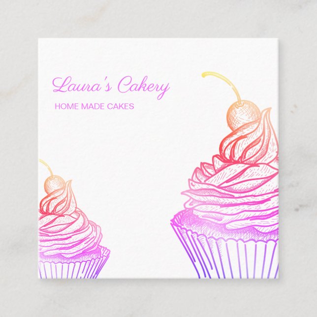 Cakes & Süßigkeiten Cupcake Zuhause Bäckerei Holog Quadratische Visitenkarte (Vorderseite)