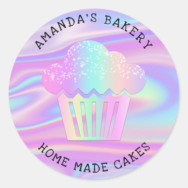 Cakes Süßigkeiten Cupcake Zuhause Bäckerei Hologra Runder Aufkleber (Vorderseite)