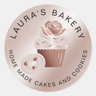 Cakes & Süßigkeiten Cupcake Zuhause Bäckerei Rose  Runder Aufkleber