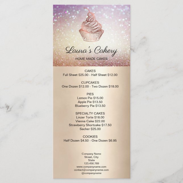 Cakes & Sweets Cupcake Home Bakery Rustic Vintage Menükarte (Vorderseite)