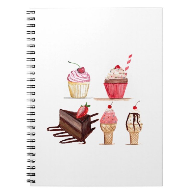 Cakes Wasserfarbenes Bäckerei Süßigkeiten Cupcakes Notizblock (Vorderseite)