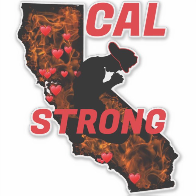 CAL FIRE STRONG Red Blk CA Solid Heart Aufkleber (Vorderseite)