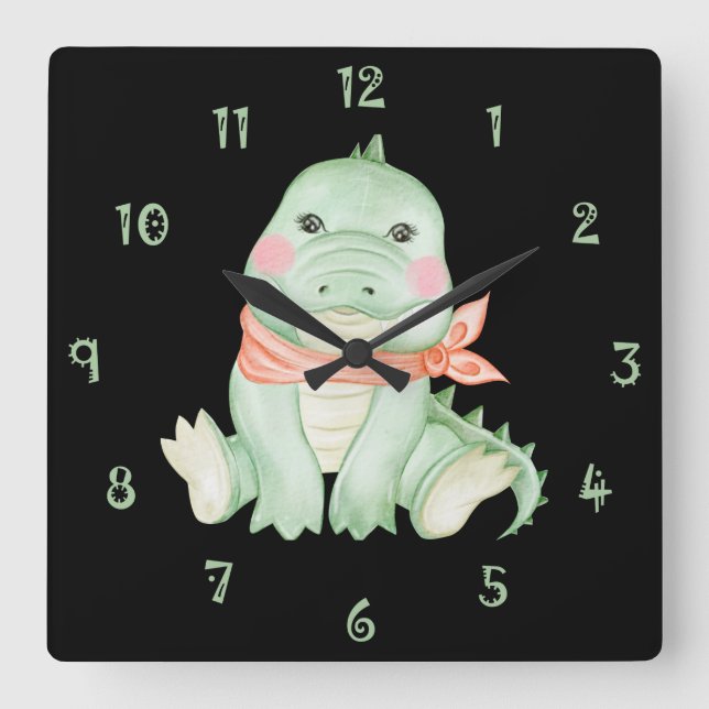 Cal The Crocodile Wall Clock Quadratische Wanduhr (Vorderseite)