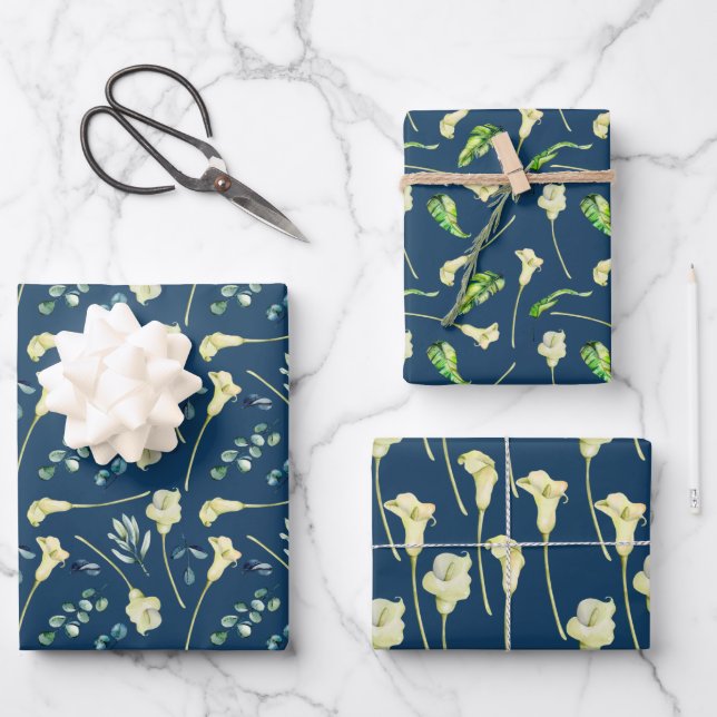 Cala Lilies und Eukalyptus Geschenkpapier Set (Vorderseite)