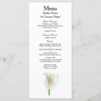 Cala Lily Moderne einfache Hochzeitsvorstellungen Menükarte