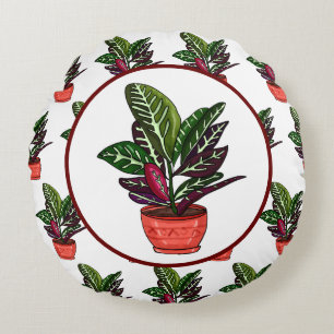 Calathea Handgezeichnete Pflanze Rundes Kissen