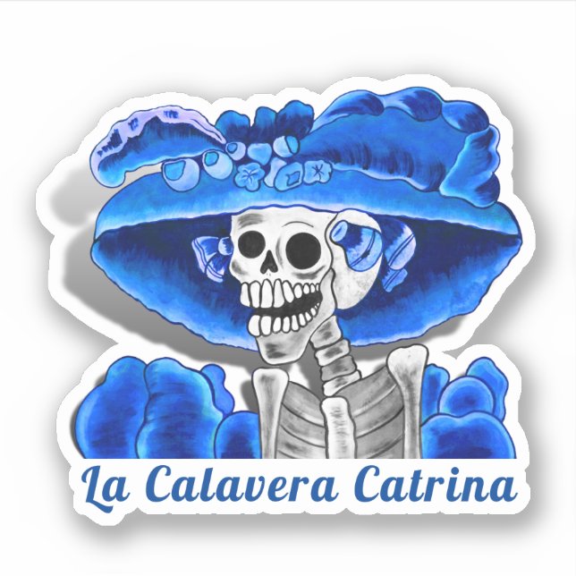 Calavera Blue Dia De Los Muertos Aufkleber (Vorderseite)