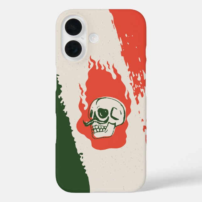 Calavera Caliente - flammender Schädel mit Mustach iPhone 16 Hülle (Rückseite)