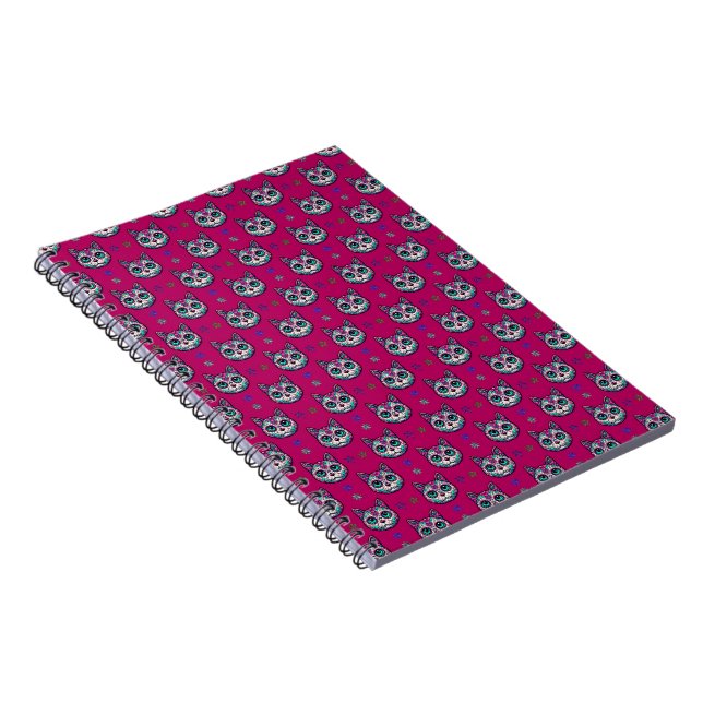 Calavera Cat Art Pattern Notizblock (Rechte Seite)