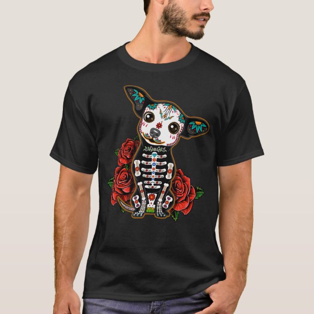 Calavera Chihuahua spielerisch Niedliche Dia De Lo T-Shirt (Vorderseite)