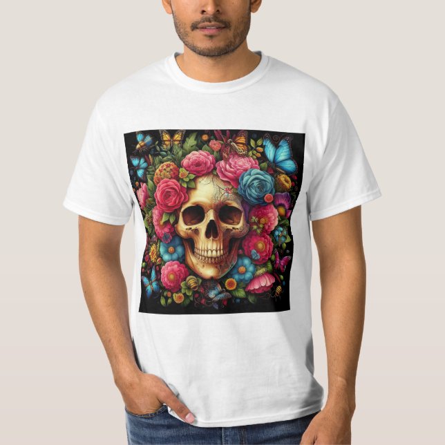 Calavera Floral: Belleza en el Más Allá T-Shirt (Vorderseite)