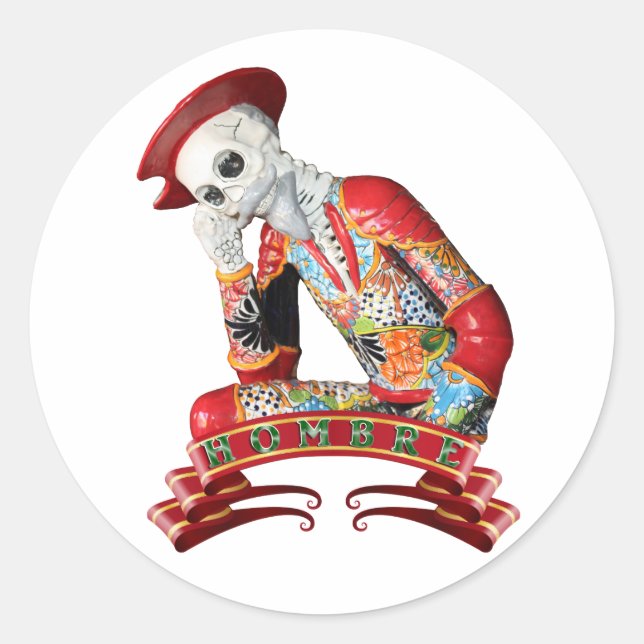 Calavera Hombre Runder Aufkleber (Vorderseite)