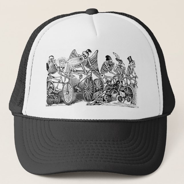 Calavera Radfahrer circa spätem 1800's Mexiko Truckerkappe (Vorderseite)
