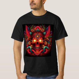 Calavera Roja con Serpientes y Flores Místicas T-Shirt