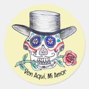 Calavera Rose Halloween Runder Aufkleber