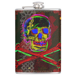 Calavera Skull Geek NFT Art Red Black Blue Flachmann