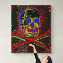 Calavera Skull Geek NFT Art Red Black Blue