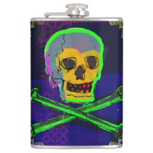 Calavera Skull Geek NFT Art White Gold Green Blue