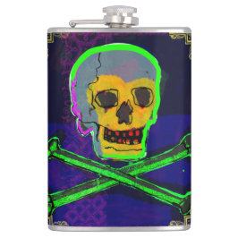 Calavera Skull Geek NFT Art White Gold Green Blue Flachmann