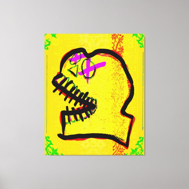 Calavera Skull Geek NFT Art Yellow Black Lila Leinwanddruck (Vorderseite)