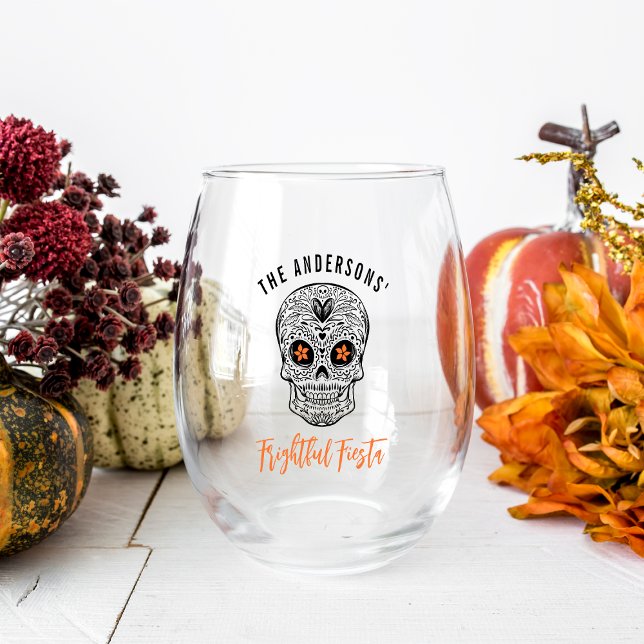 Calavera Skull Personalisiert Halloween Weinglas Ohne Stiel (Von Creator hochgeladen)