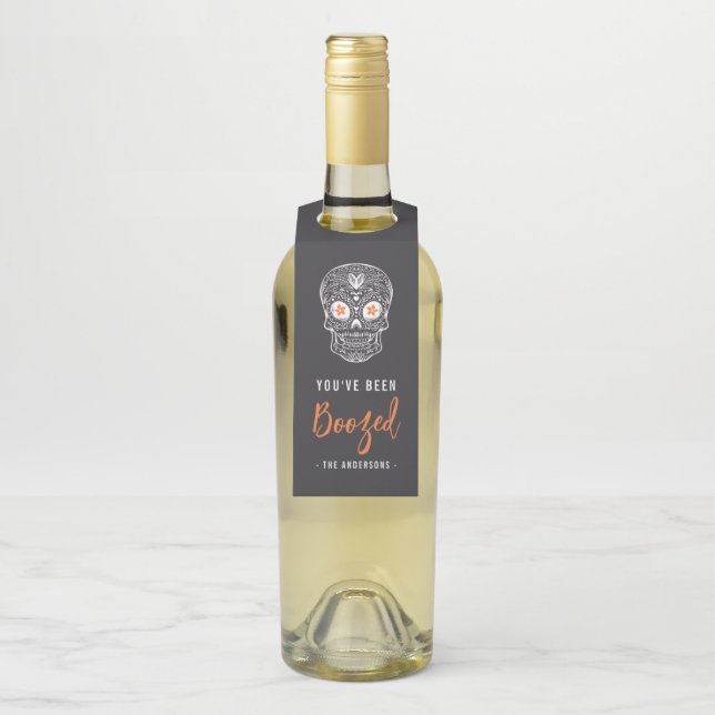 Calavera Skull Sie wurden zu Halloween gebootet Flaschenanhänger (Auf Flasche)