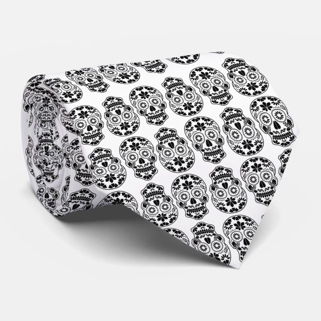 Calavera sugar skull candy_floral mexican calavera krawatte (Gerollt)