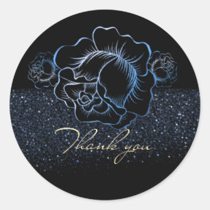 Calcomanía con rosas azules y purpurina runder aufkleber