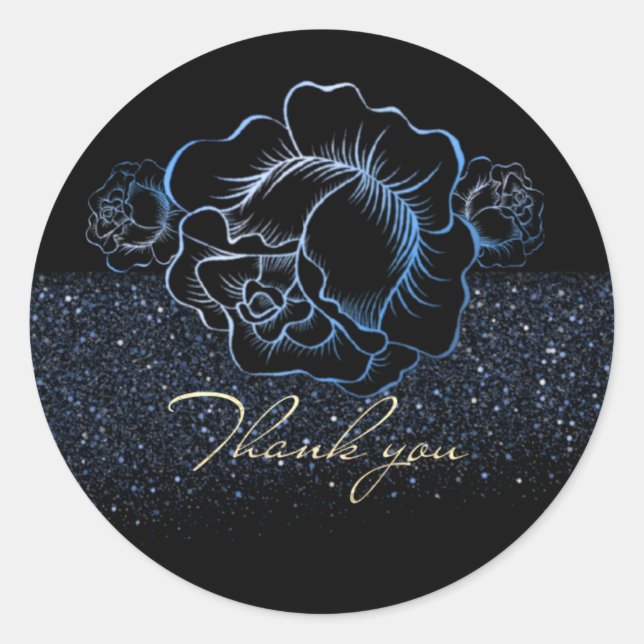 Calcomanía con rosas azules y purpurina runder aufkleber (Vorderseite)