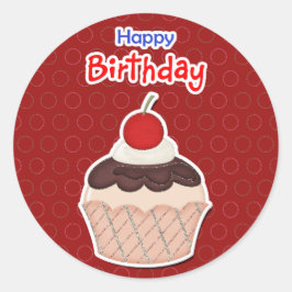 Calcomanía,- Cupcake -, Happy Birthday Runder Aufkleber