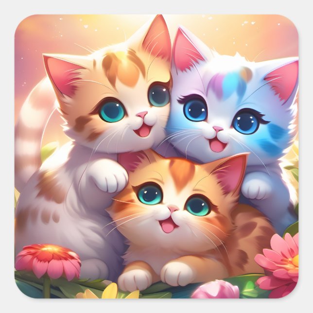 Calcomanía Cute kittens Quadratischer Aufkleber (Vorderseite)