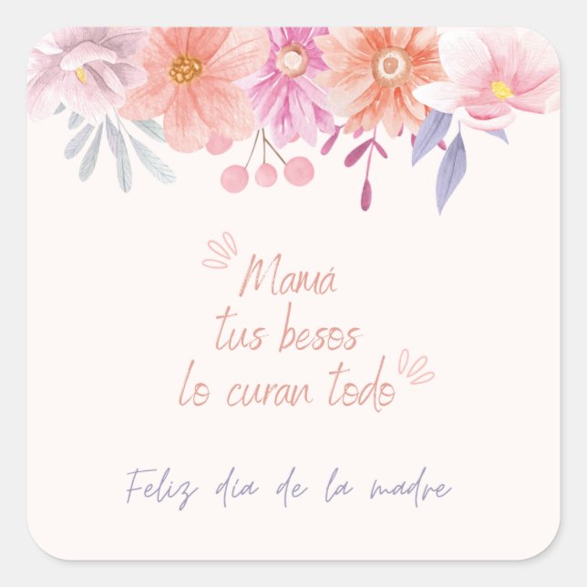 Calcomanía floral delicada día de la madre quadratischer aufkleber (Vorderseite)
