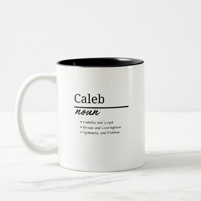 Caleb, Definition des personalisierten Boy-Namens Zweifarbige Tasse (Links)