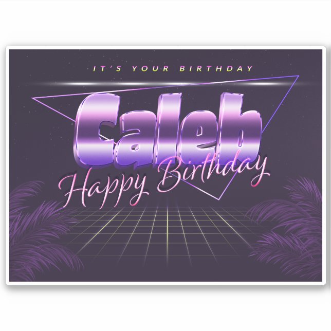 Caleb Name Vorname lila retro Sticker Geburtstag (Vorderseite)