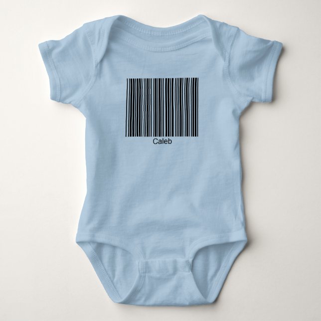 Caleb personalisiertes Funktionsbarcode-T-Shirt Baby Strampler (Vorderseite)
