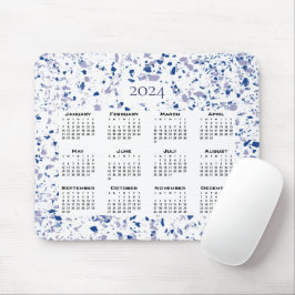 Calendar 2024 Blue White Gray Terrazzo Moderne Mousepad
