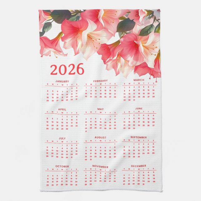 Calendar 2026 with flowers geschirrtuch (Vertikal)