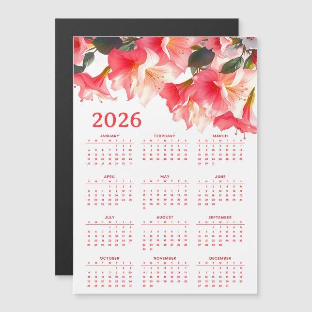 Calendar 2026 with flowers magnetkarte (Vorne/Hinten)