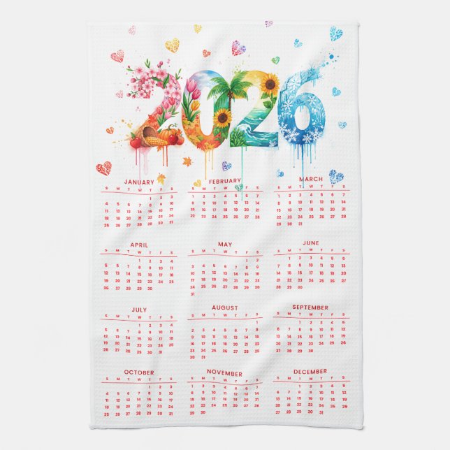 Calendar 2026 with four season geschirrtuch (Vertikal)