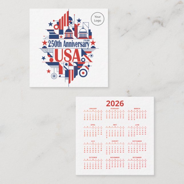Calendar America’s 250th anniversary Quadratische Visitenkarte (Vorne/Hinten)