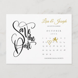 Calendar Cupid Gold Liebe Herz Save the Date Ankündigungspostkarte