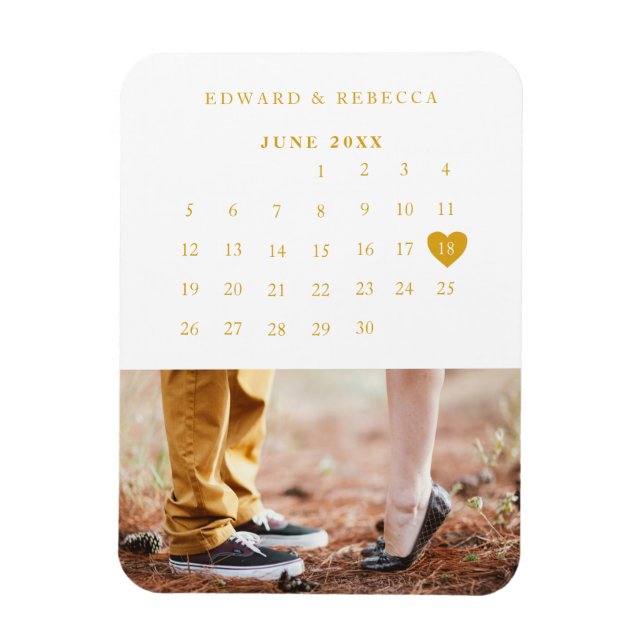 Calendar Elegantes Gold Foto Hochzeit Sichern Sie  Magnet (Vertikal)