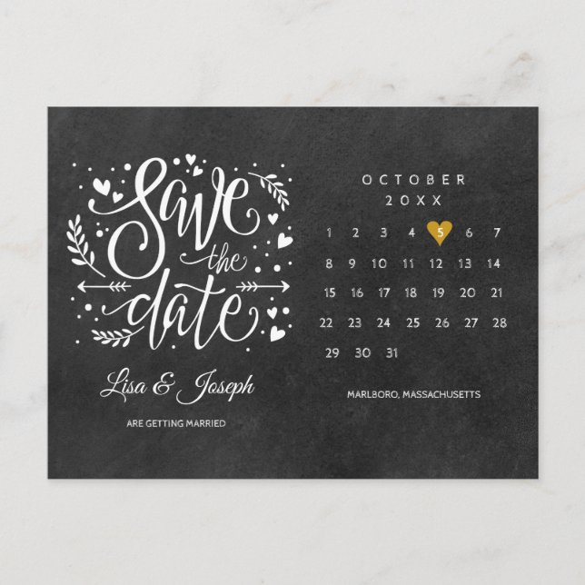 Calendar Gold Herzklappen Ankündigungspostkarte (Vorderseite)