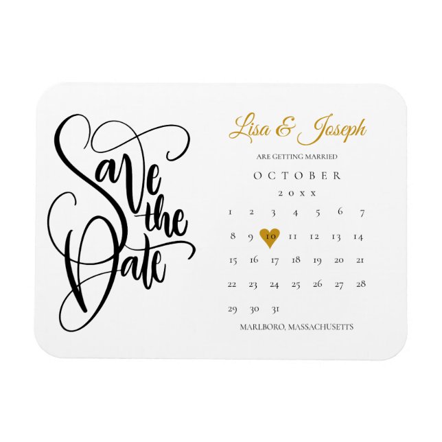 Calendar Gold Liebe Herz Save the Date Magnet (Horizontal)