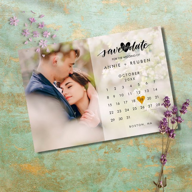Calendar Gold Liebe Herzstück Foto Save the Date Postkarte (Von Creator hochgeladen)