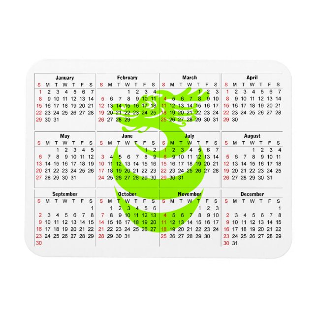 Calendar Light Green Dragon Premium Magnet (Horizontal)