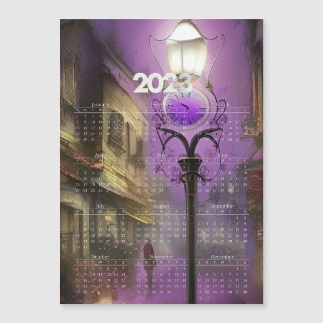Calendar Magnet - London Street clock Lamp Lila (Vorderseite)