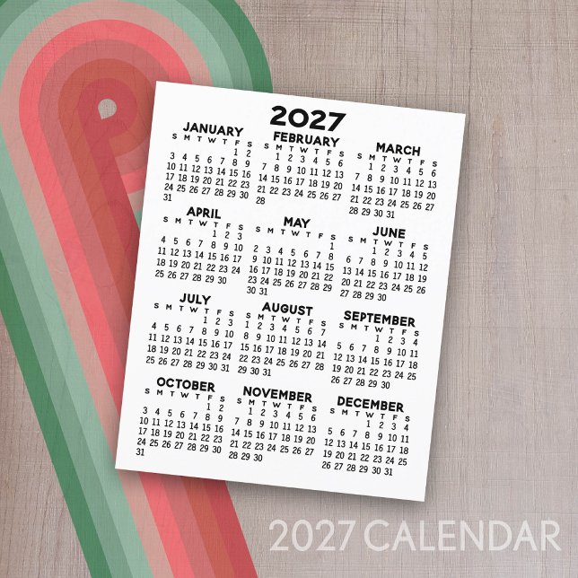 Calendar Mini Volljähriges Ansichtsblatt (2027 Calendar)