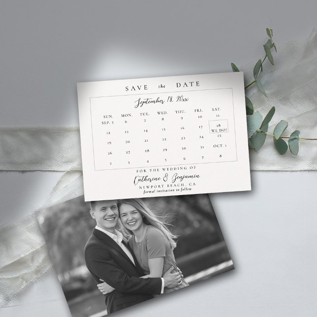 Calendar Moderne Kalligraphie Elegantes Foto Hochz Save The Date (wedding calendar save the date modern minimalist calligraphy black white photo template)