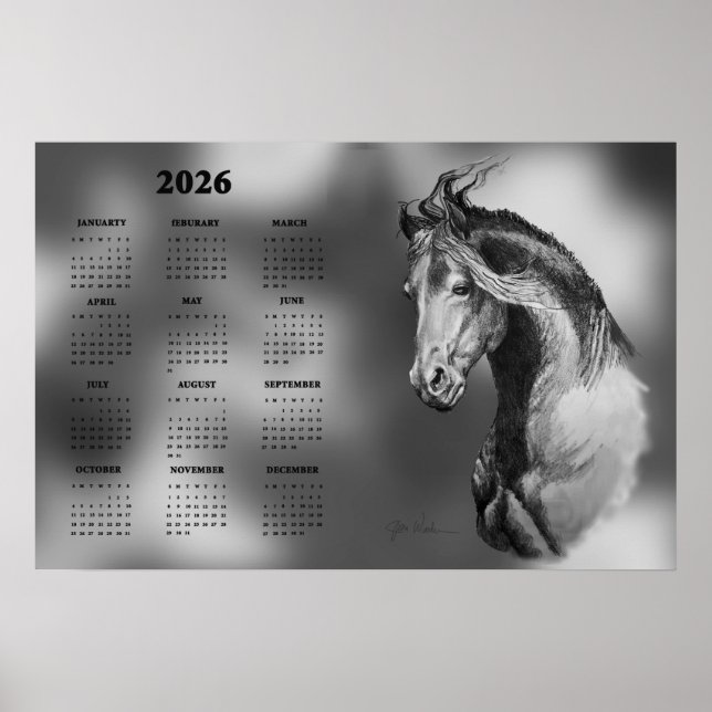 Calendar, Yearly Beautiful Stallion Horse Poster (Vorne)